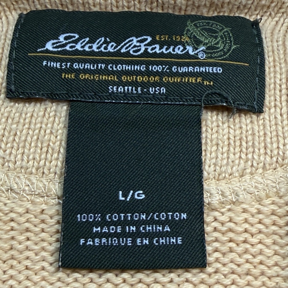 Eddie Bauer Sweater Mens Large Beige Cotton Crewneck Pullover Knit Casual Y2K - Picture 3 of 6